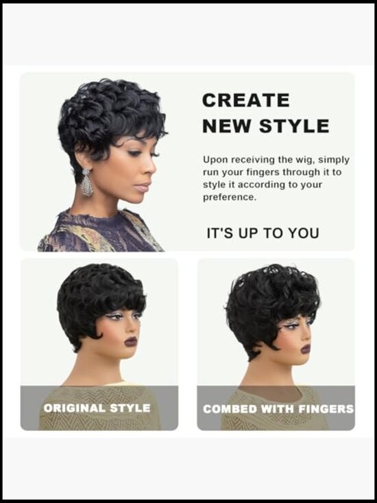 Short Curly Pixie Wig for Women Natural Fluffy Layered Cut Adjustable Cap main image 6
